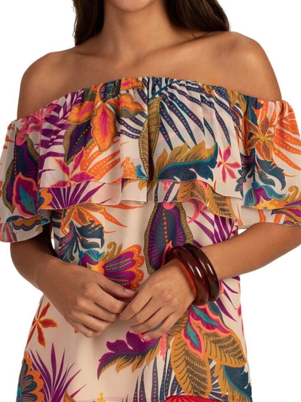 Trina Turk Agua Caliente 2 Off Shoulder Top Size Medium